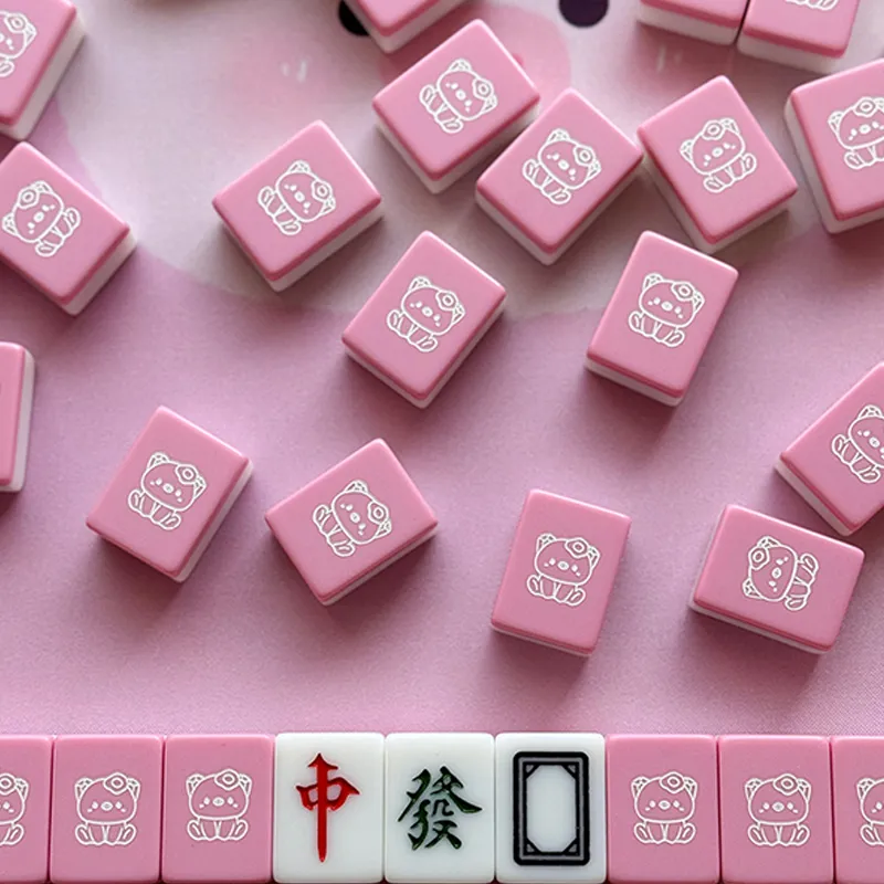 Imono Mahjong Small Size Mini Portable Travel 'Smooth Sailing In Pig Matters' Cute Cartoon Pink 26/30 Board Games-3