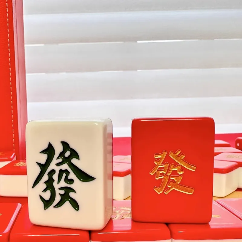Imono Hand Crafted Mahjong Tiles For Home Use Red Board Games-3