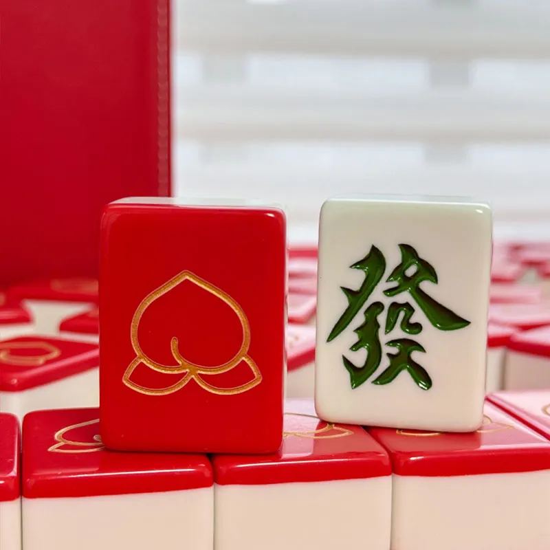 Imono Hand Crafted Mahjong Tiles Abundant Blessings And Longevity 40/42/44 Red Mahjong Board Games-3