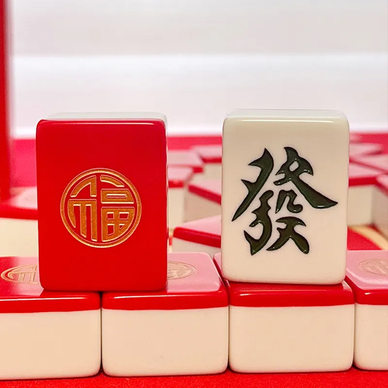 Imono Hand Crafted Mahjong Tile Home Red Round Gold Fu Party Mahjong Board Games-3