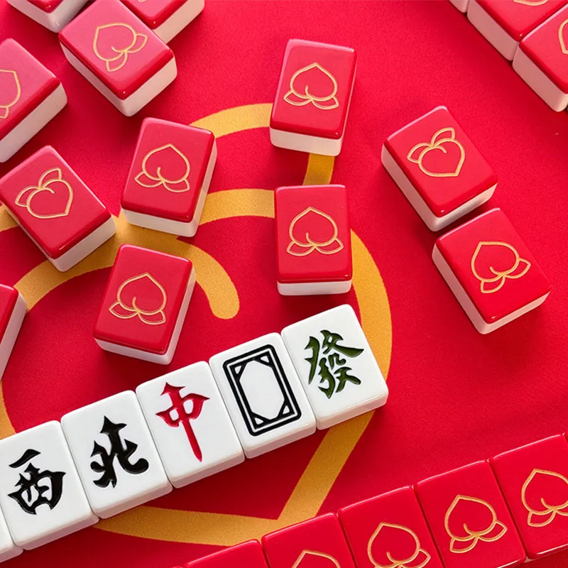Imono Hand Crafted Mahjong Tiles Abundant Blessings And Longevity 40/42/44 Red Mahjong Board Games-5