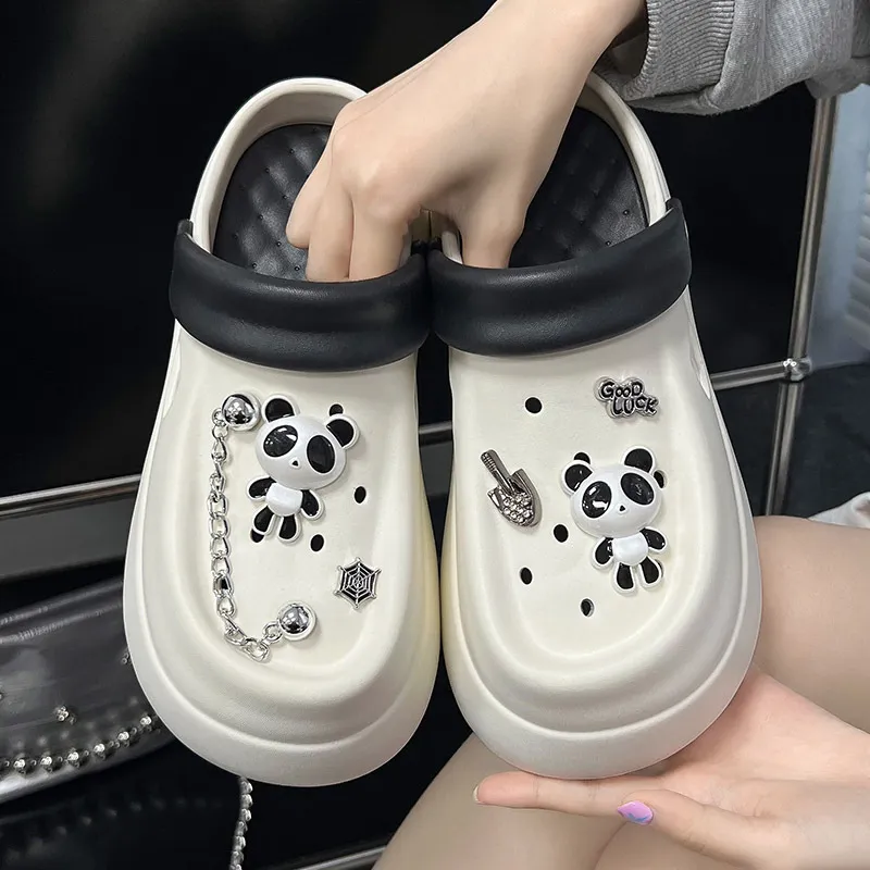 Imono Slide Sandals Outerwear, Comfortable And Breathable, Versatile Fashion White, Black-2