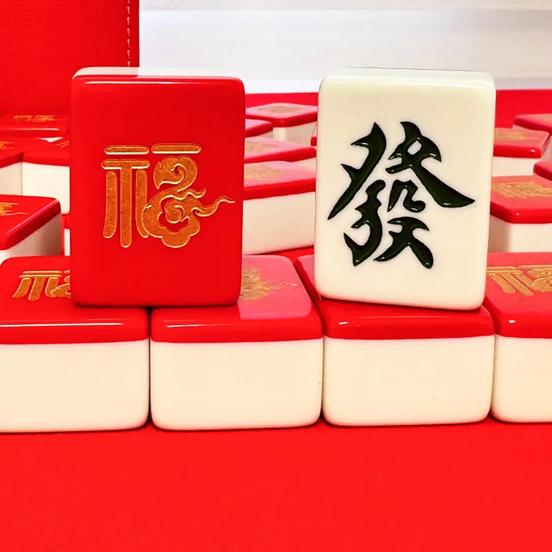 Imono Hand Crafted Mahjong Tiles For Home Use Red Gold Board Games-7
