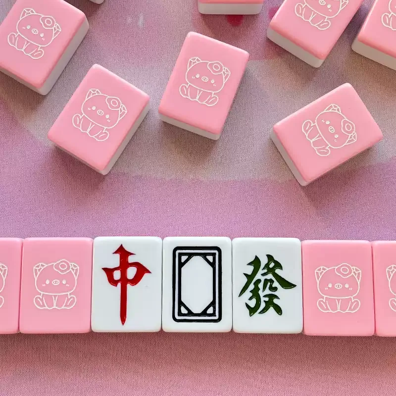 Imono Hand Crafted Mahjong Tiles Set With Cute Pink Piglet Design 40/42/44 Sizes Cartoon Style Board Games-24