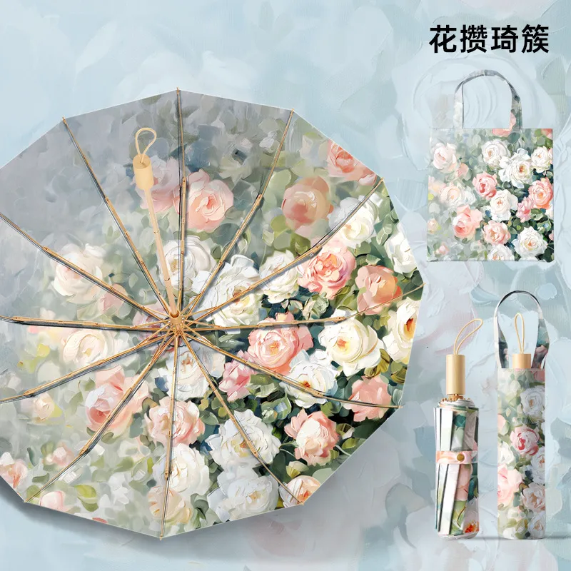 Imono Hand Open Folding Umbrella Rain And Sun Protection-3