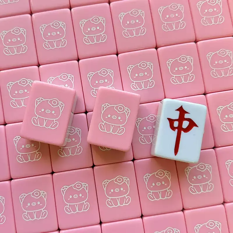 Imono Hand Crafted Mahjong Tiles Set With Cute Pink Piglet Design 40/42/44 Sizes Cartoon Style Board Games-20