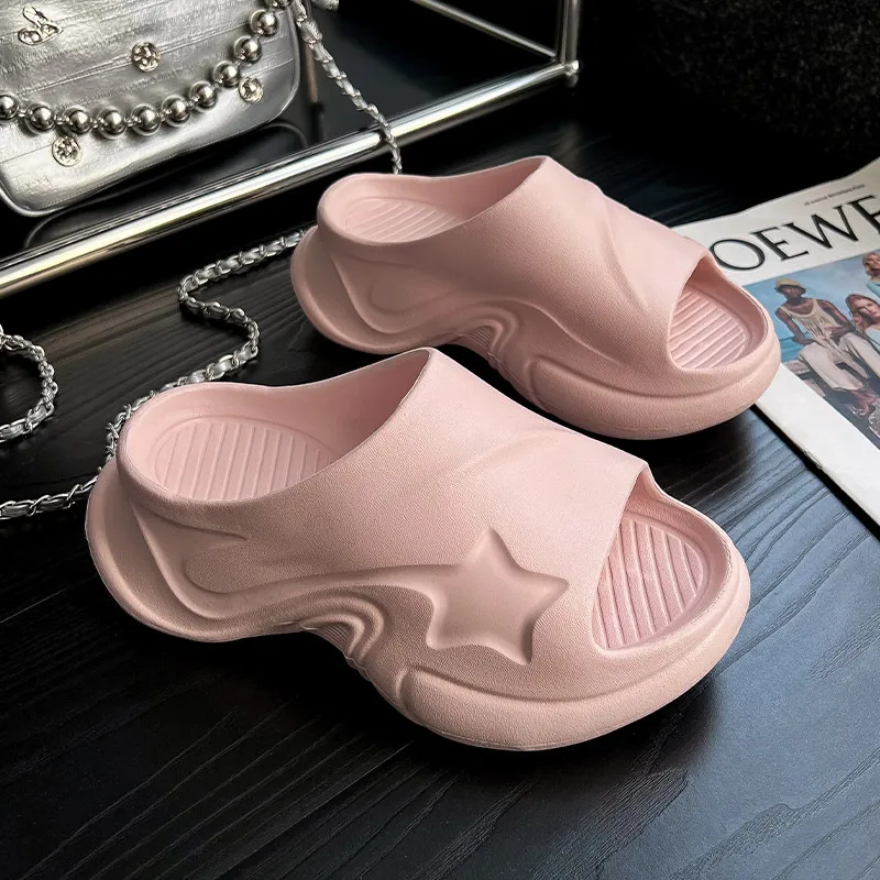 Imono Summer Platform Height Increasing Slide Slippers Black, Ecru, Light Pink, Blue-5