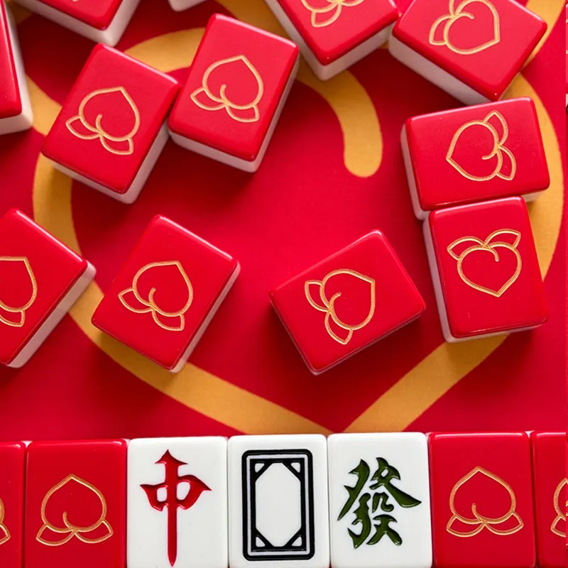 Imono Hand Crafted Mahjong Tiles Abundant Blessings And Longevity 40/42/44 Red Mahjong Board Games-4