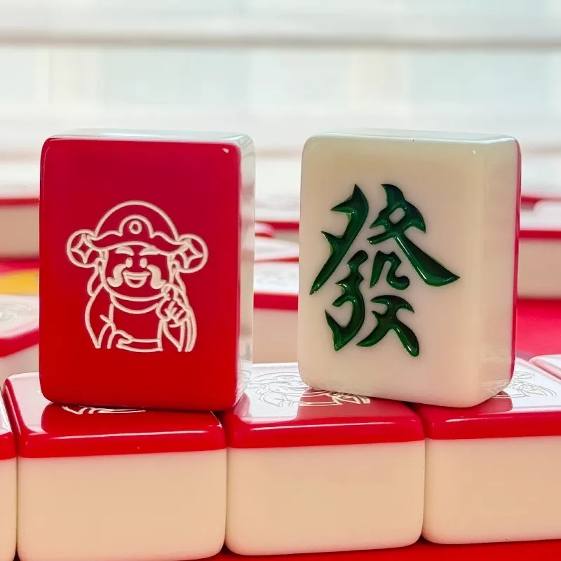 Imono Hand Carved Mahjong Tiles For Home Use Red Mahjong Box Board Games-8