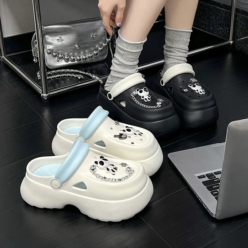 Imono Slide Sandals Outerwear, Comfortable And Breathable, Versatile Fashion White, Black-5