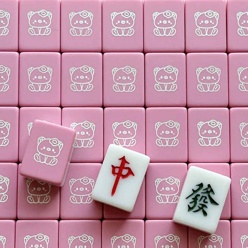 Imono Mahjong Small Size Mini Portable Travel 'Smooth Sailing In Pig Matters' Cute Cartoon Pink 26/30 Board Games-5