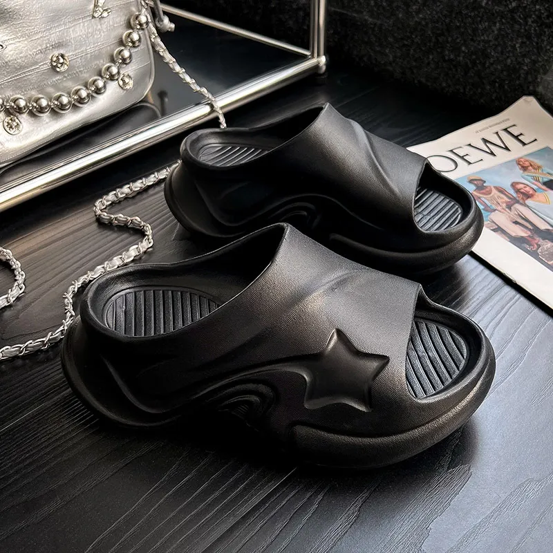 Imono Summer Platform Height Increasing Slide Slippers Black, Ecru, Light Pink, Blue-1