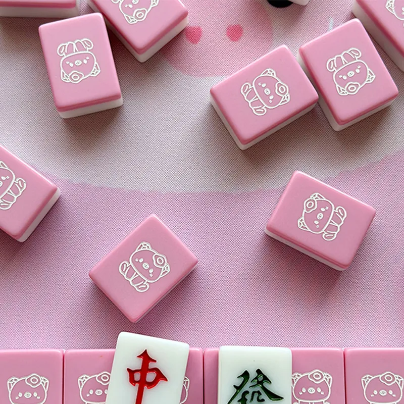 Imono Mahjong Small Size Mini Portable Travel 'Smooth Sailing In Pig Matters' Cute Cartoon Pink 26/30 Board Games-10