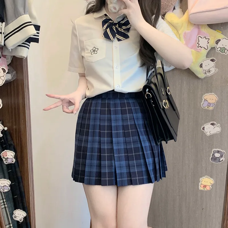 Tokyo Season Casual Short Skirts Women's Whale Fall, Plaid Skirt-5