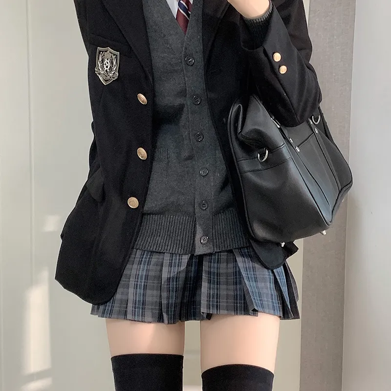 Tokyo Season Uniforms Women's Black Suit+Misty Blue, Comes With Light Gray Cardigan+Shirt+Dust Bag+Small Accessories-5