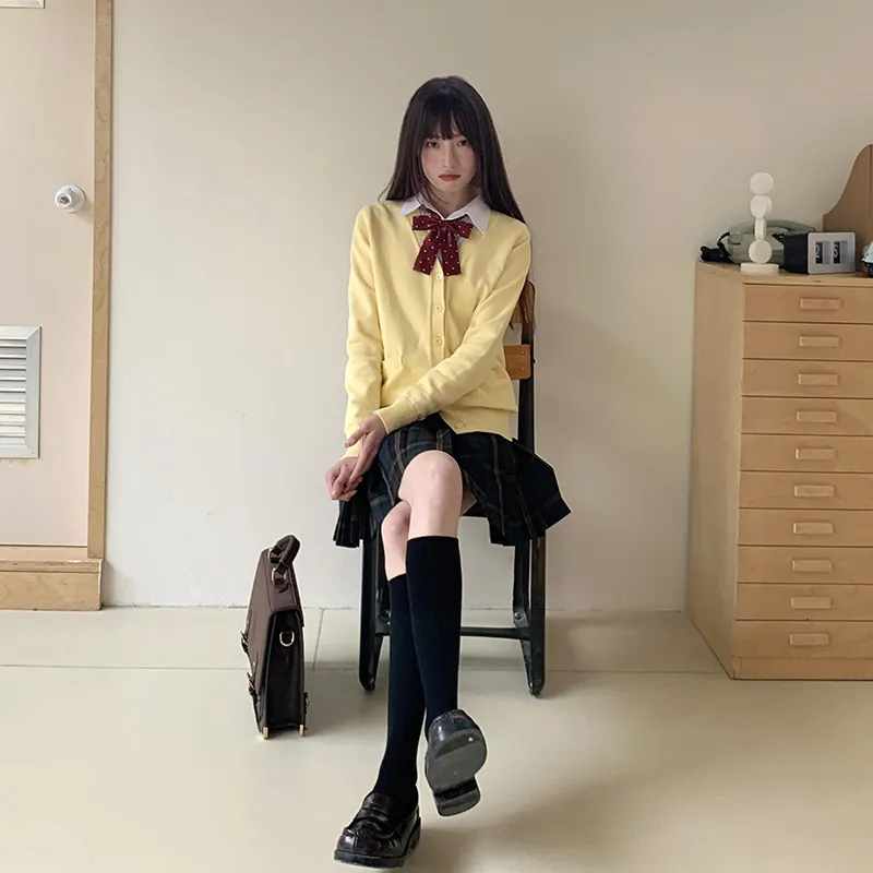 Tokyo Season Uniforms Women's Yellow Sweater+Dark Green Pleated Skirt, Comes With Free Shirt+Boxer+Hanging Tag-4