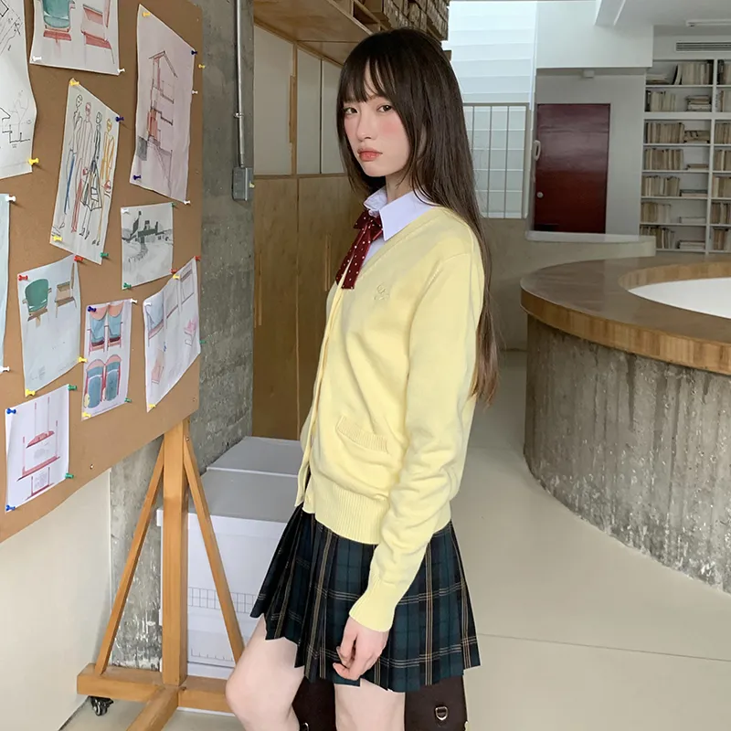 Tokyo Season Uniforms Women's Yellow Sweater+Dark Green Pleated Skirt, Comes With Free Shirt+Boxer+Hanging Tag-5