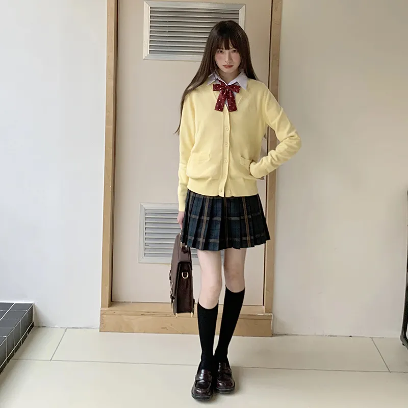 Tokyo Season Uniforms Women's Yellow Sweater+Dark Green Pleated Skirt, Comes With Free Shirt+Boxer+Hanging Tag-3