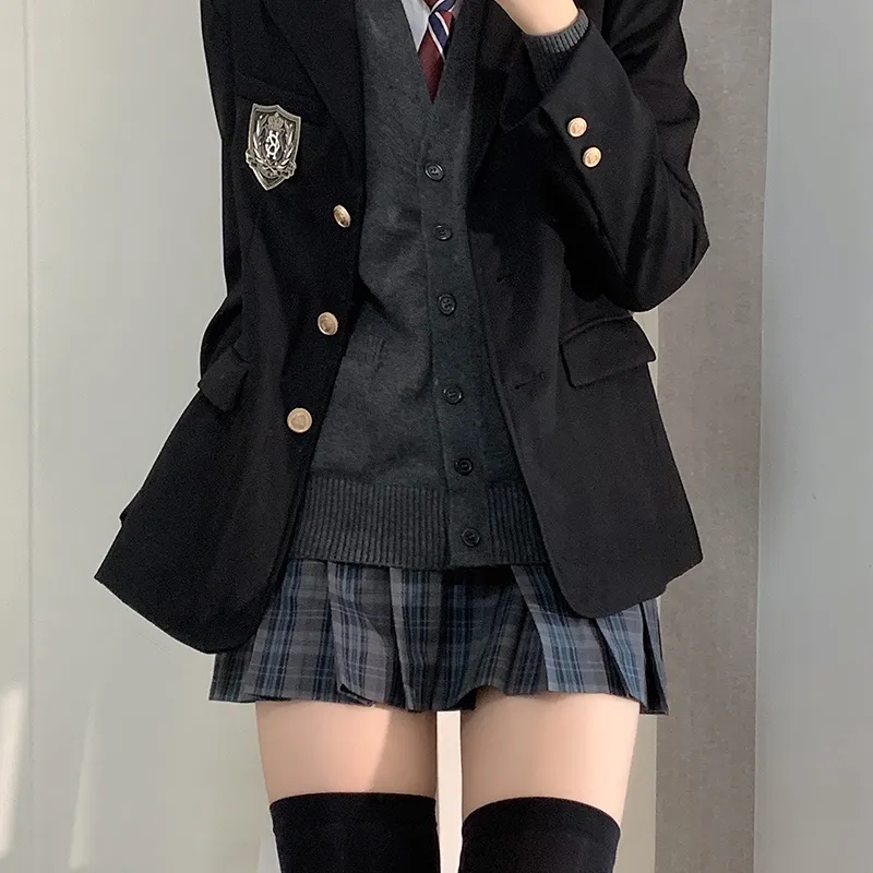 Tokyo Season Uniforms Women's Black Suit+Misty Blue, Comes With Light Gray Cardigan+Shirt+Dust Bag+Small Accessories-4
