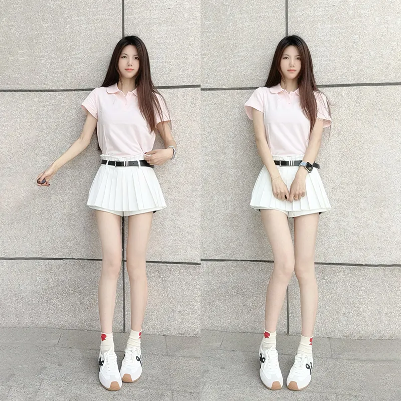 Tokyo Season Uniforms Women's Gift Box Set, Pink Polo Shirt+White Pleated Short Skirt Skort With Belt And Hanger-5
