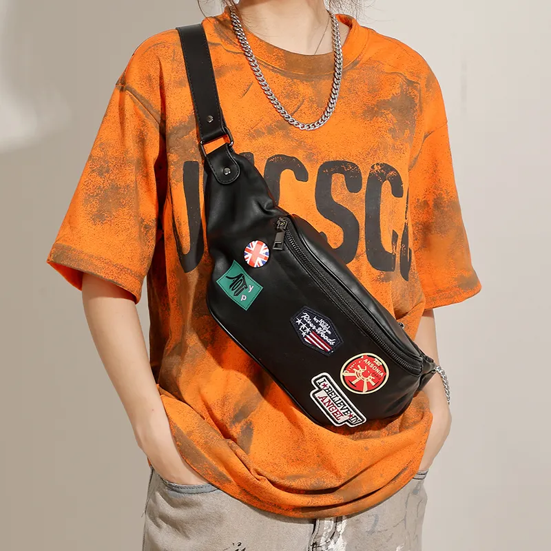 MASTER CANVAS Leather Sling Bag Unisex Black-6
