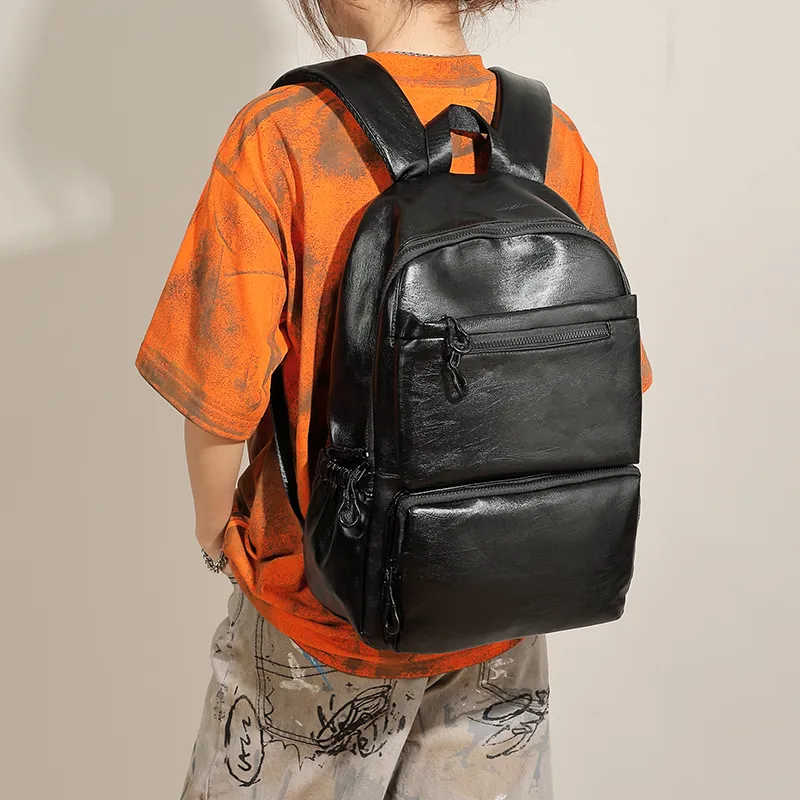 MASTER CANVAS Leather Backpack Unisex Black-6