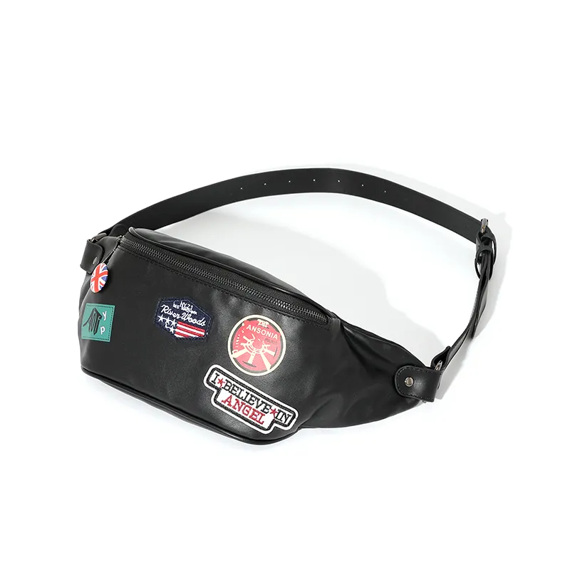 MASTER CANVAS Leather Sling Bag Unisex Black-4