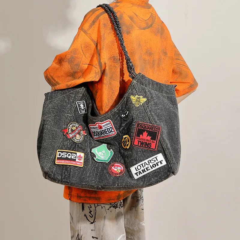 MASTER CANVAS Tote Canvas Bag, Shoulder Bag Unisex Denim Black/Denim Green-7