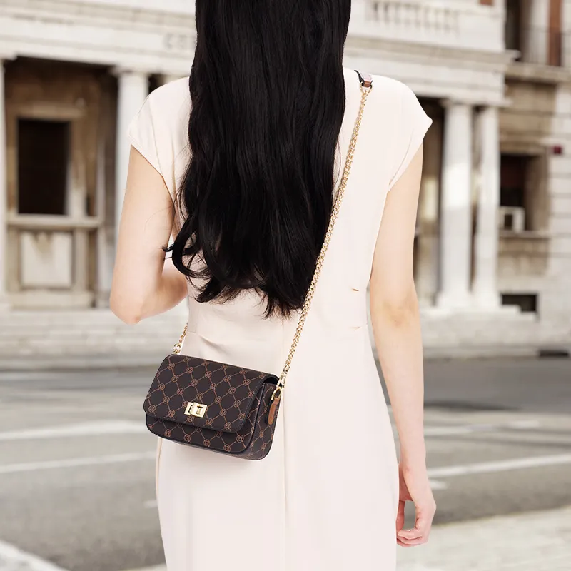 Old Man's Head PVC Chain Crossbody Bag, Shoulder Bag, Cell Phone Pouch Women's Coffee-2