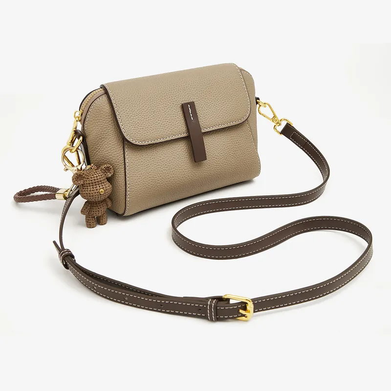 Old Man's Head Cow Leather Patchwork Synthetic Leather Shoulder Bag Crossbody Bag Women's Gray/Black-3