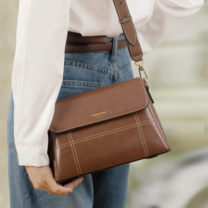 Old Man's Head Cow Leather Crossbody Bag Women's Caramel-4