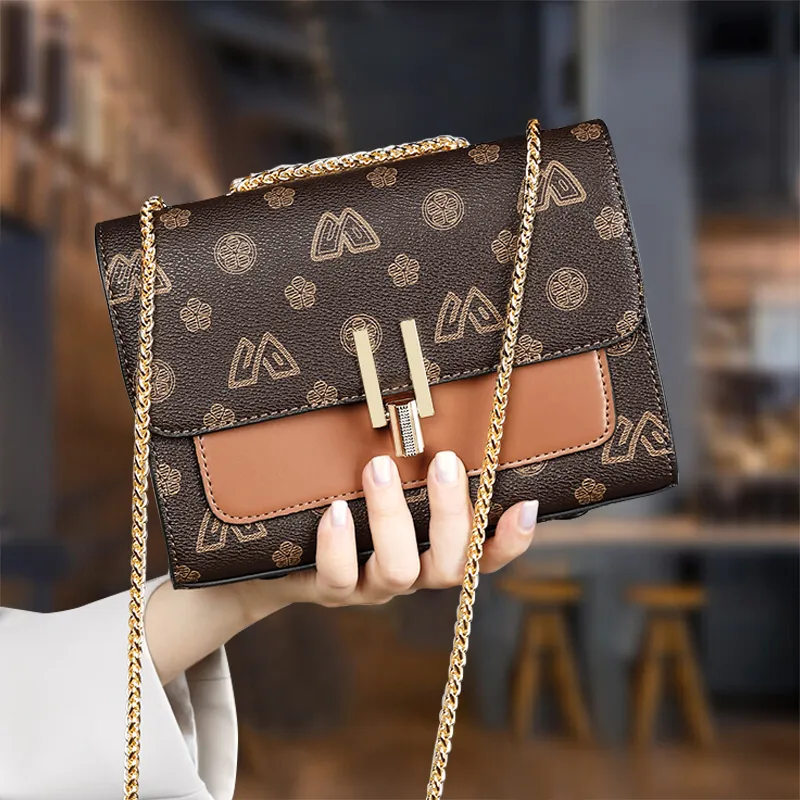 Old Man's Head Synthetic Leather Crossbody Bag Shoulder Bag Small Square Bag Small Size Women's Coffee-1