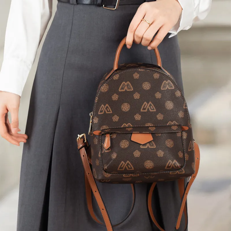 Old Man's Head PVC Backpack Small Size Women's Coffee-4