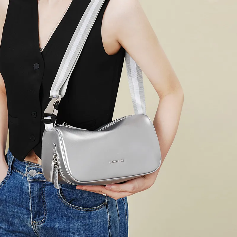 Old Man's Head Synthetic Leather With Cow Leather Crossbody Bag, Shoulder Bag Women's Silver-4