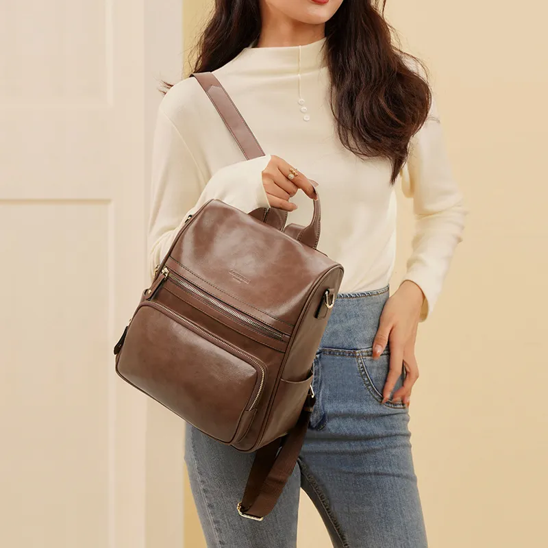 Old Man's Head Cow Leather Backpacks Backpack Women's Multicolor-1