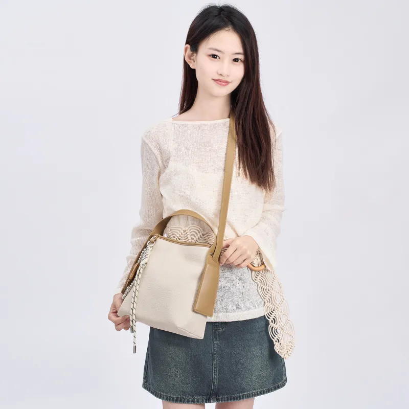 Old Man's Head Polyurethane Synthetic Leather Handbag Women's Ecru-2