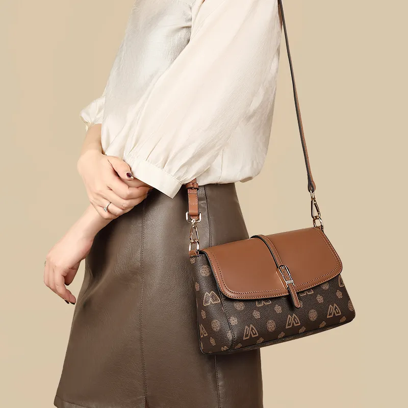 Old Man's Head Synthetic Leather Shoulder Bag Crossbody Bag Small Size Women's Coffee-2