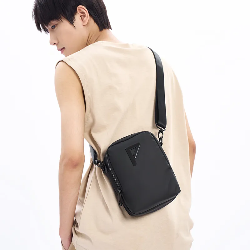 Old Man's Head Waterproof Fabric Shoulder Bag, Crossbody Bag Men's Black-1