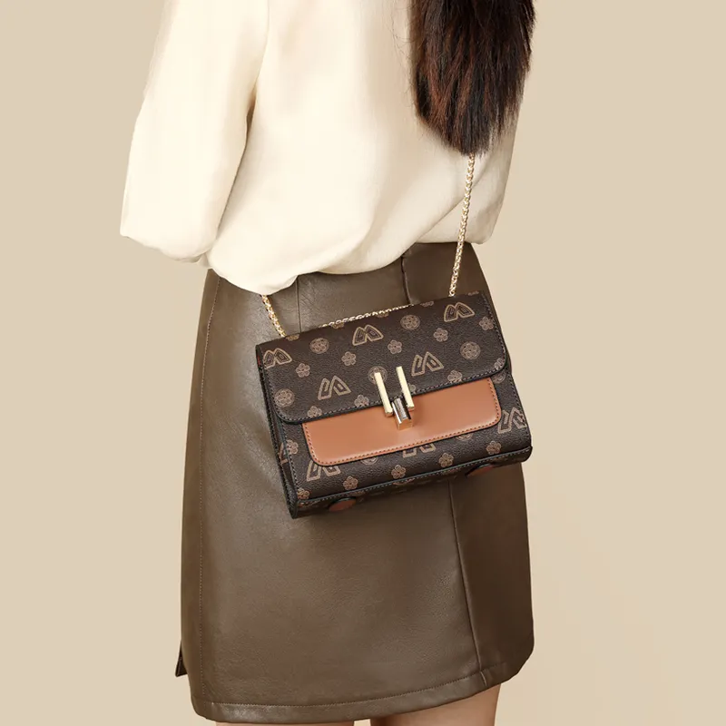 Old Man's Head Synthetic Leather Crossbody Bag Shoulder Bag Small Square Bag Small Size Women's Coffee-4