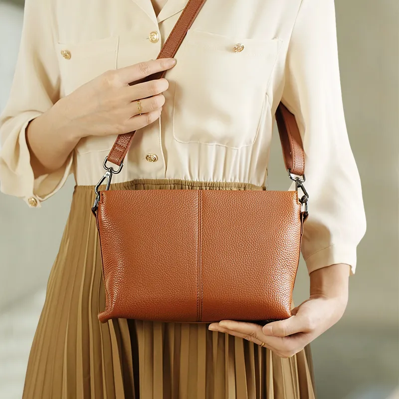 Old Man's Head Cow Leather Shoulder Bag Crossbody Bag Women's Brown-1
