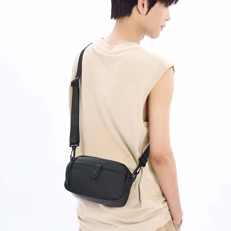 Old Man's Head Nylon Waterproof Fabric Shoulder Bag, Crossbody Bag Men's Black-1