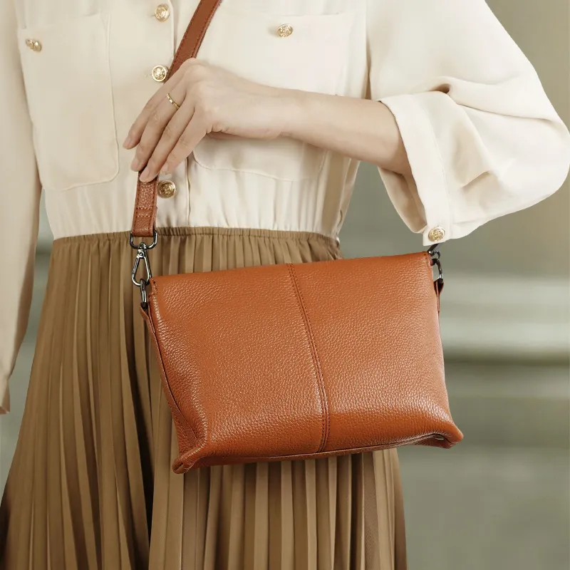 Old Man's Head Cow Leather Shoulder Bag Crossbody Bag Women's Brown-2