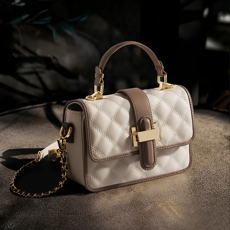 Old Man's Head Synthetic Leather With Cow Leather Crossbody Bag One Shoulder Portable Small Bag Regular Women's White-2