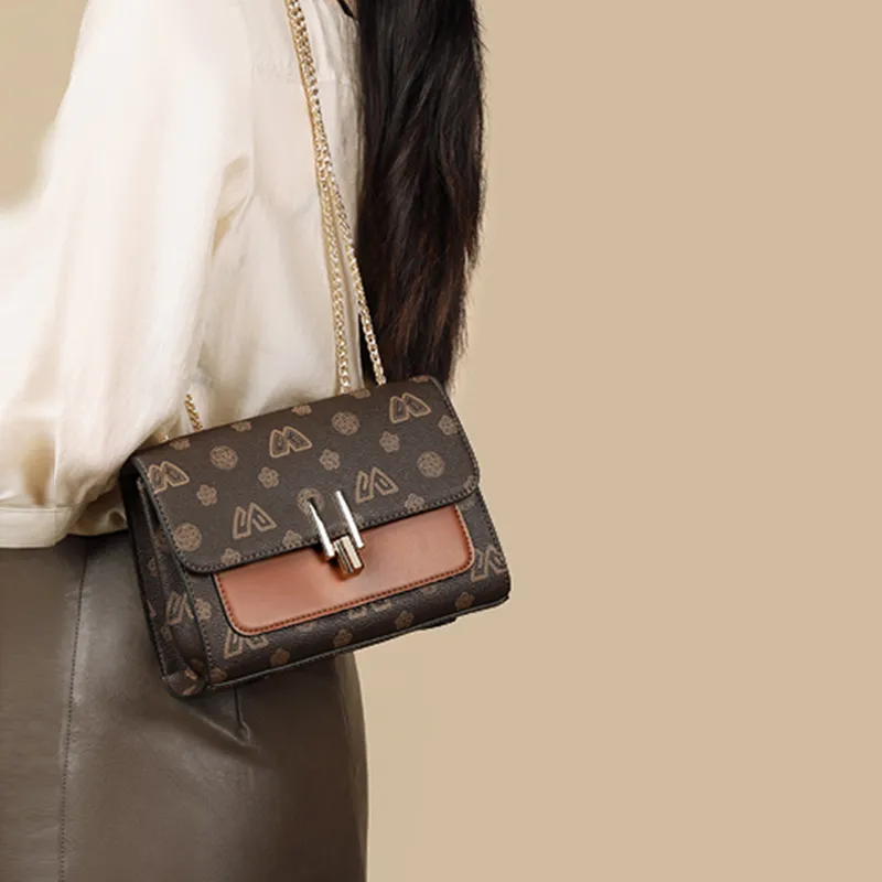 Old Man's Head Synthetic Leather Crossbody Bag Shoulder Bag Small Square Bag Small Size Women's Coffee-2