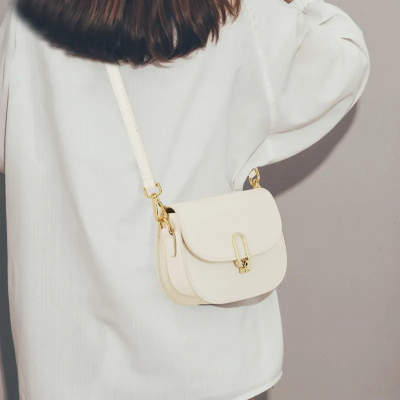 Old Man's Head Cow Leather One Shoulder Bag, Handheld Crossbody Bag Regular Women's Cream White / Knight Black-3