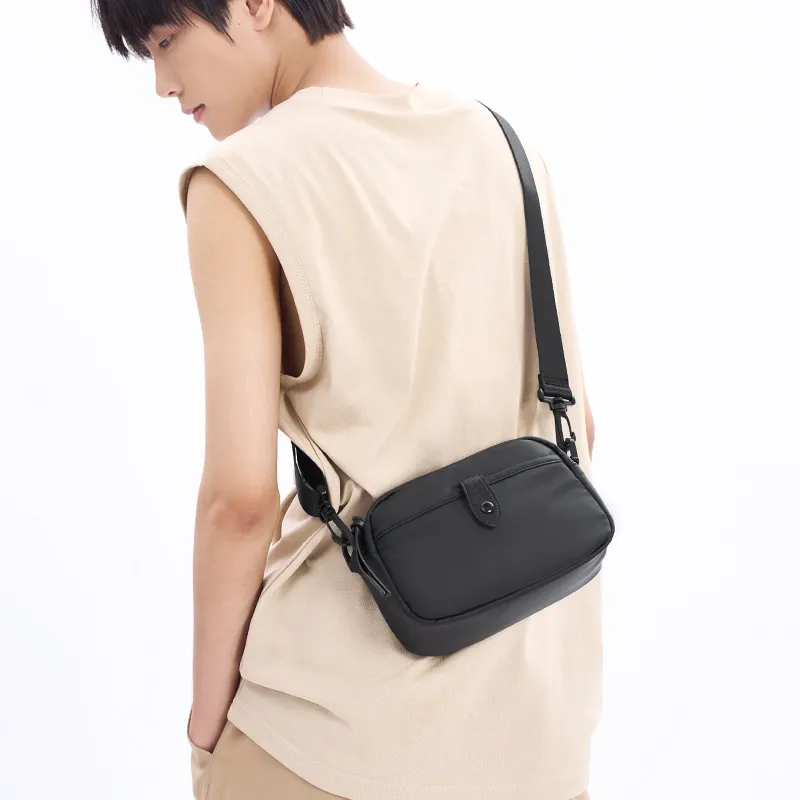 Old Man's Head Nylon Waterproof Fabric Shoulder Bag, Crossbody Bag Men's Black-3