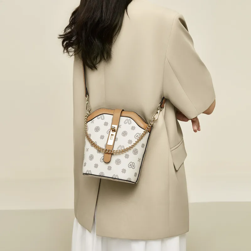 Old Man's Head Synthetic Leather Handheld Handbag Crossbody Bag Women's Khaki White-6