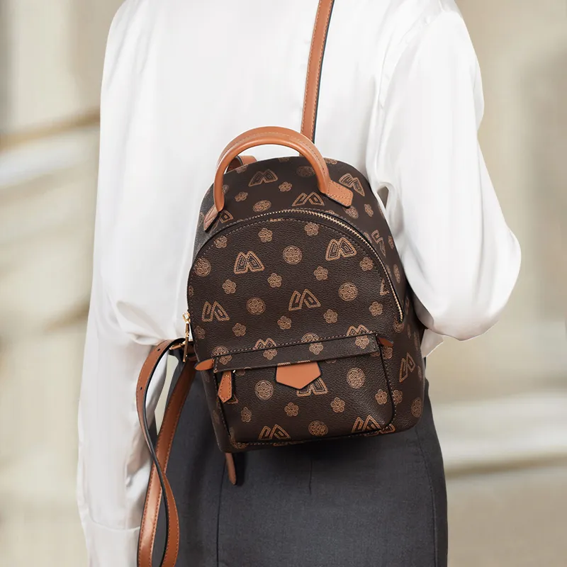Old Man's Head PVC Backpack Small Size Women's Coffee-2
