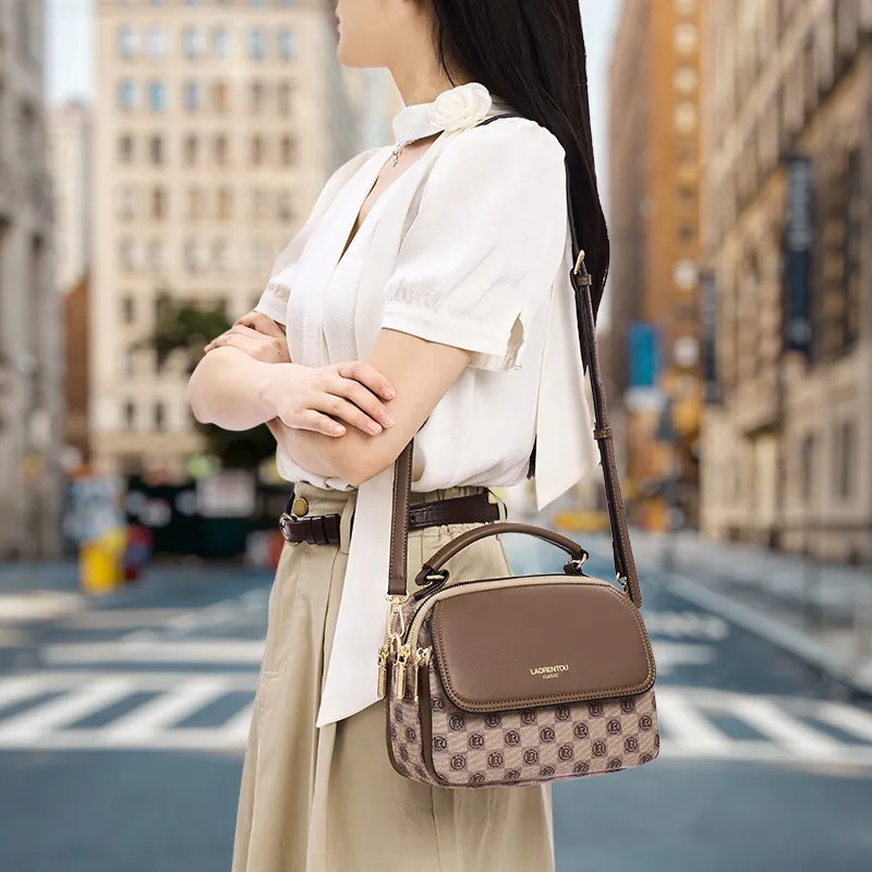 Old Man's Head Pvc Portable Small Bag Shoulder Bag, Crossbody Bag Women's Khaki-1