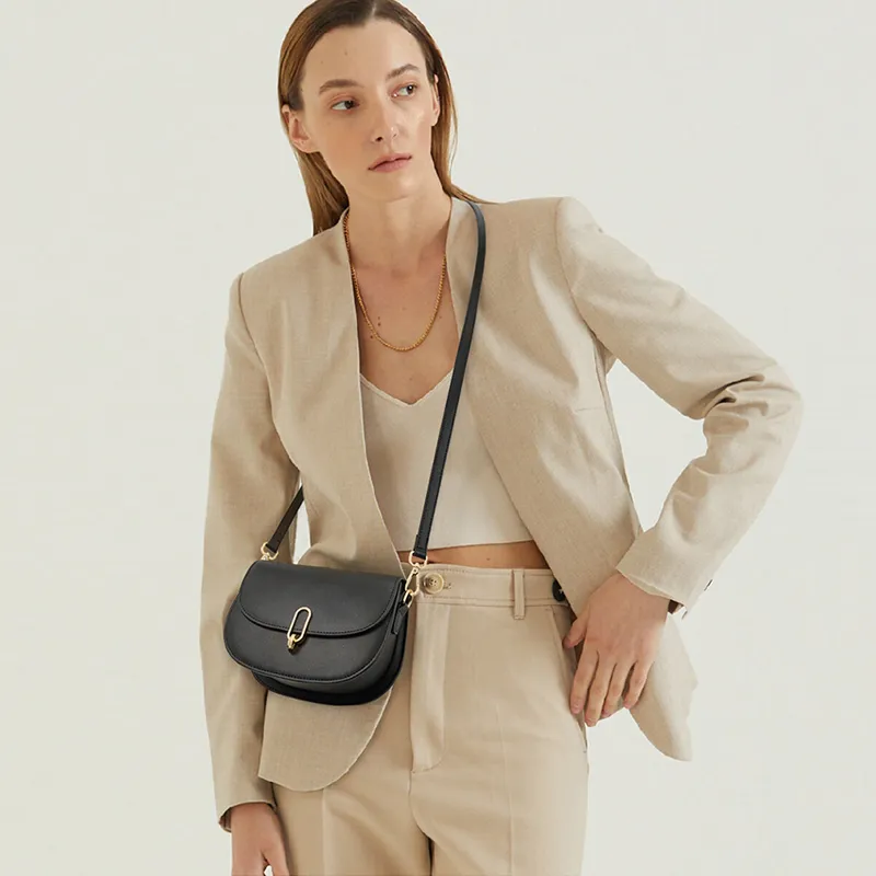 Old Man's Head Cow Leather One Shoulder Bag, Handheld Crossbody Bag Regular Women's Cream White / Knight Black-6